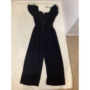 Montclair Black Wide Leg Off Shoulder Jumpsuit Elastic Waist